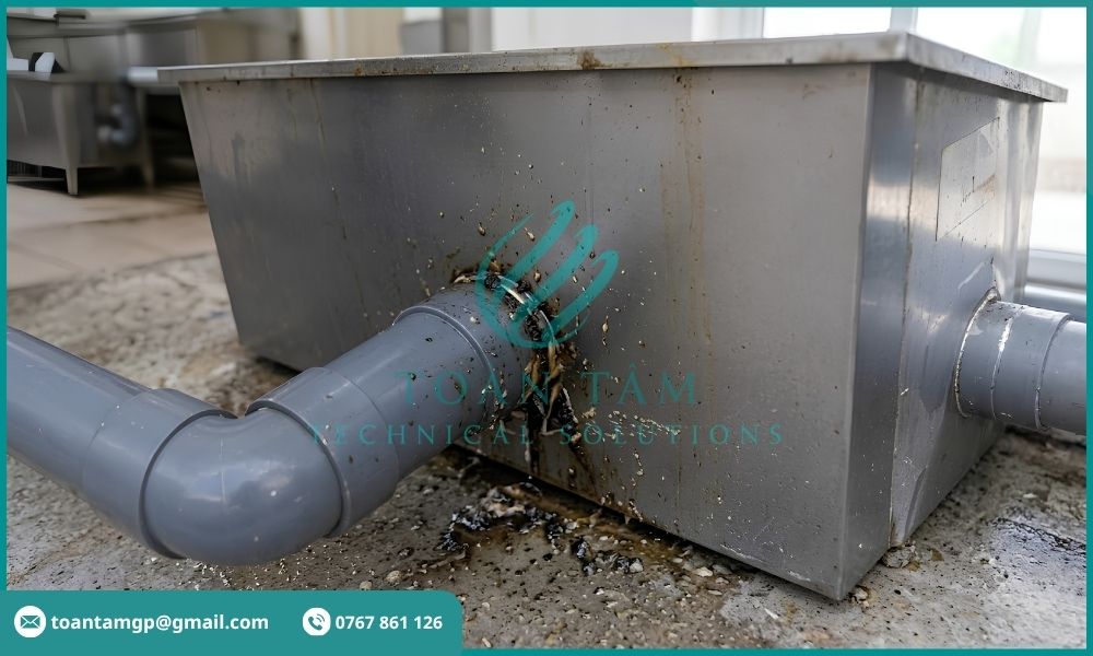 Bẫy mỡ rò rỉ tại đường ống kết nối