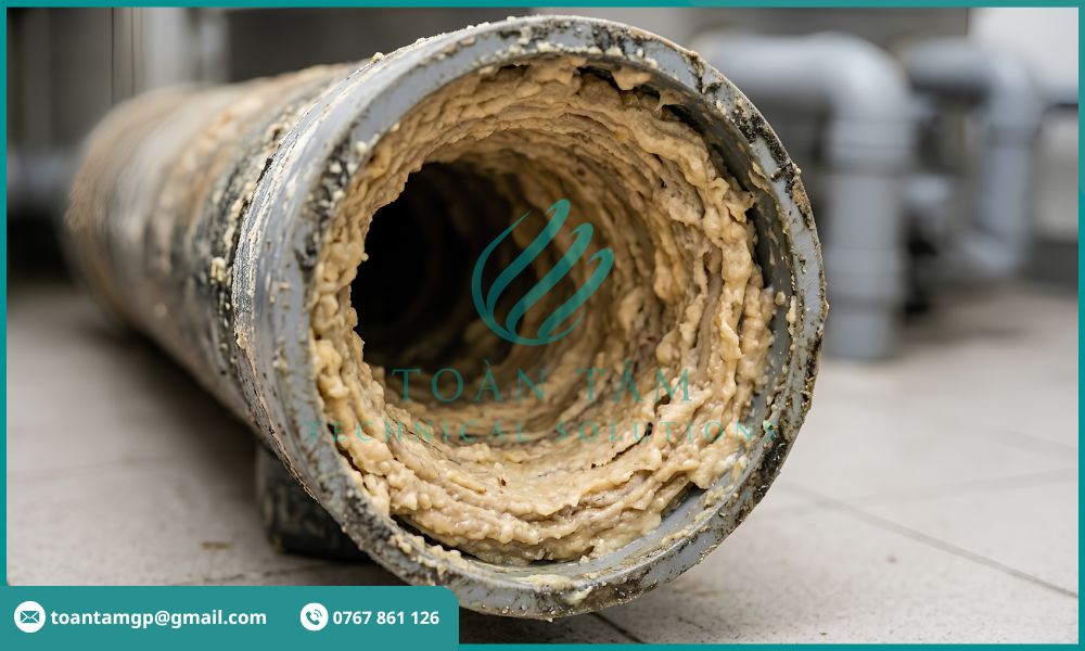 Đường ống tắc nghẽn do dầu mỡ tích tụ