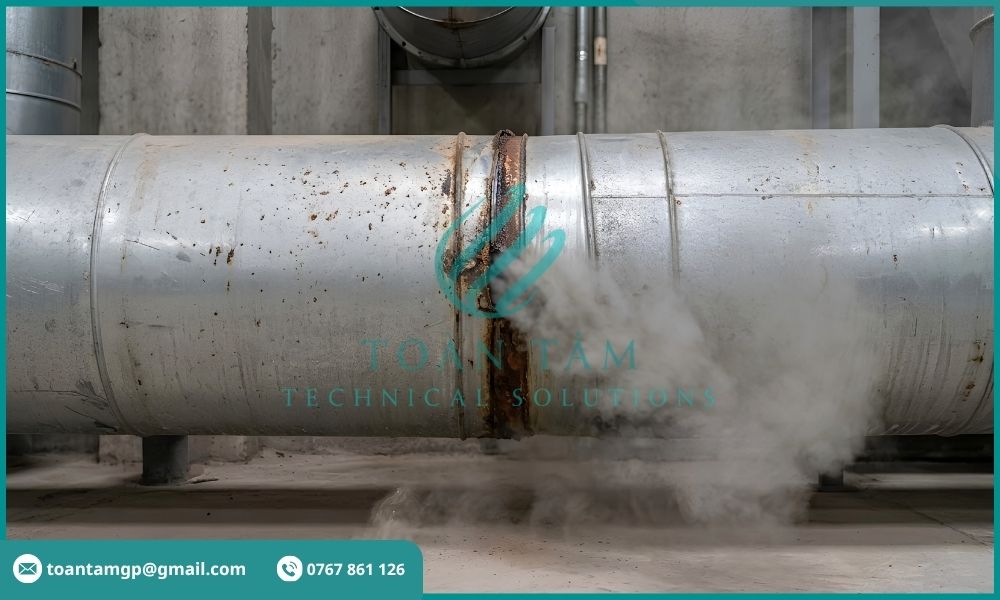 Đường ống xử lý khí thải bị rò rỉ