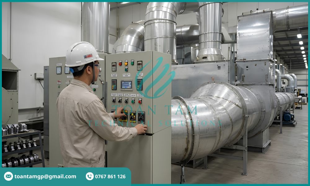 Kỹ sư đang vận hành thử nghiệm hệ thống