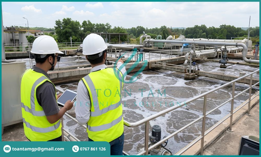 Kỹ sư đánh giá hệ thống xử lý nước thải
