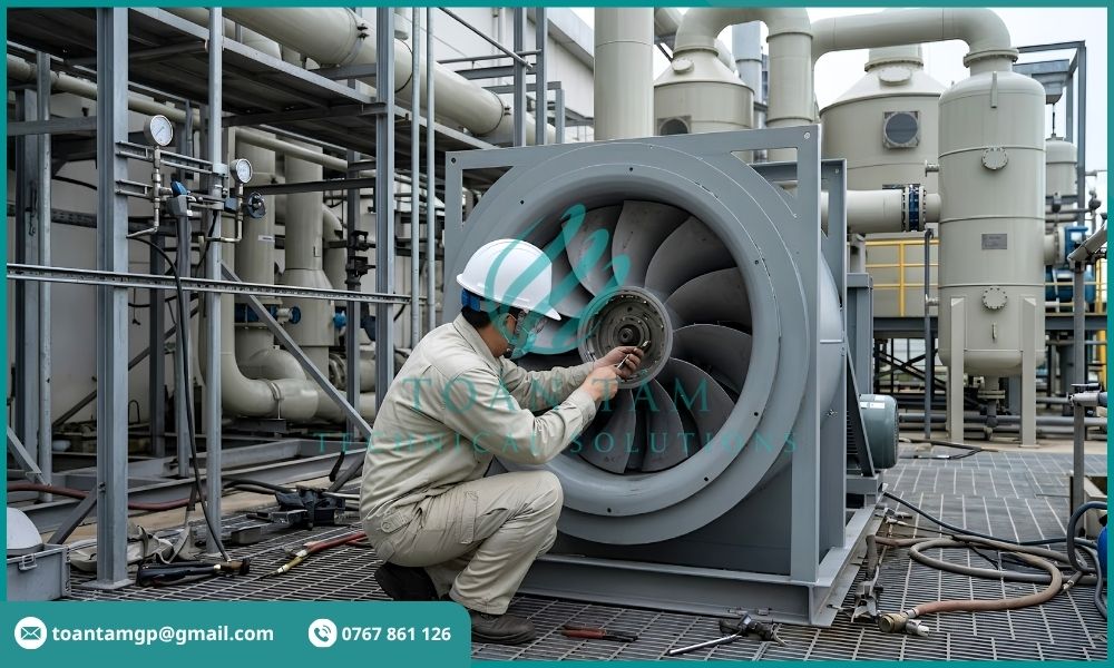 Kỹ sư kiểm tra quạt hút khí thải