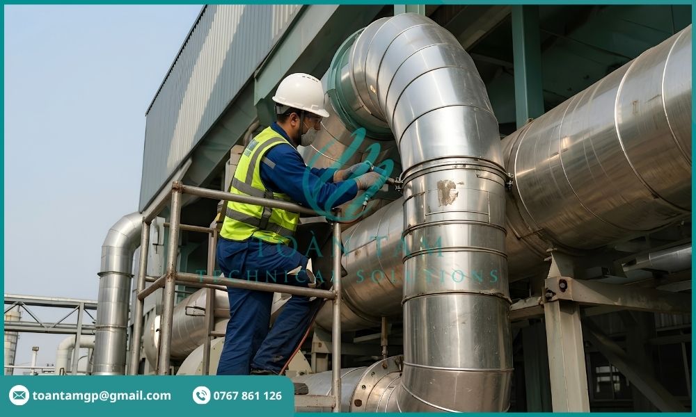 Kỹ sư lắp đặt đường ống xử lý khí thải