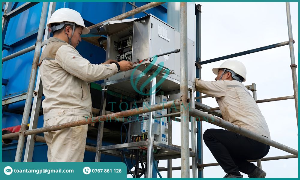Kỹ sư lắp đặt hệ thống quan trắc khí thải