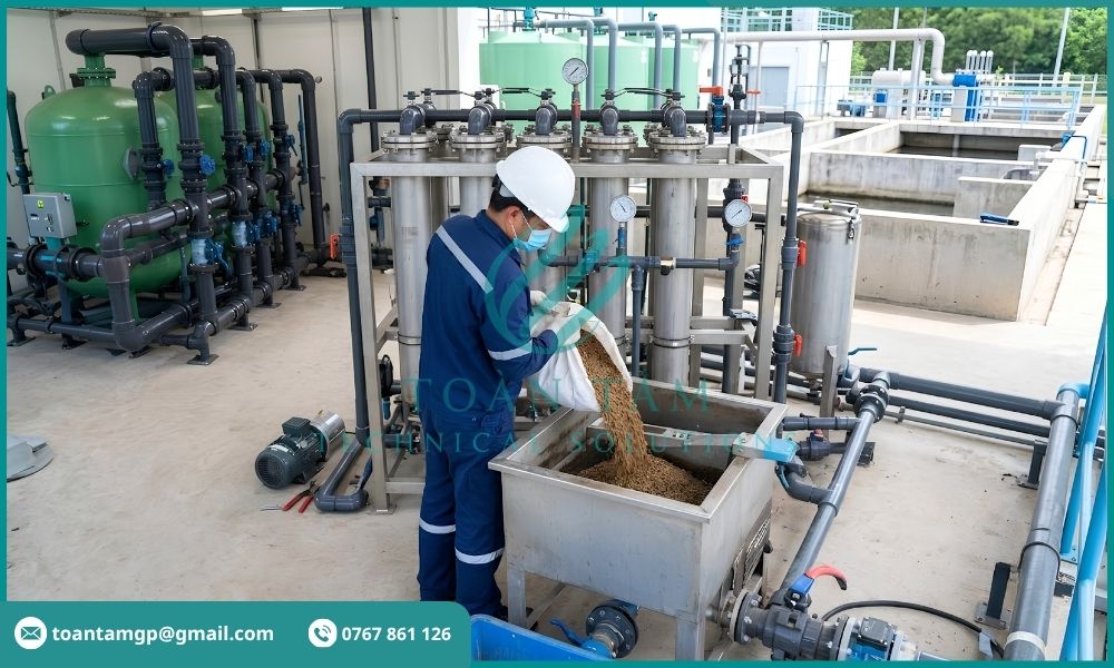 Thay vật liệu lọc cho hệ thống xử lý nước