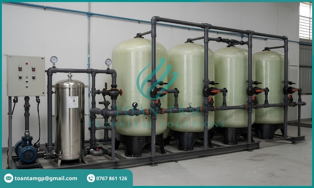 Bể lọc áp lực đang hoạt động