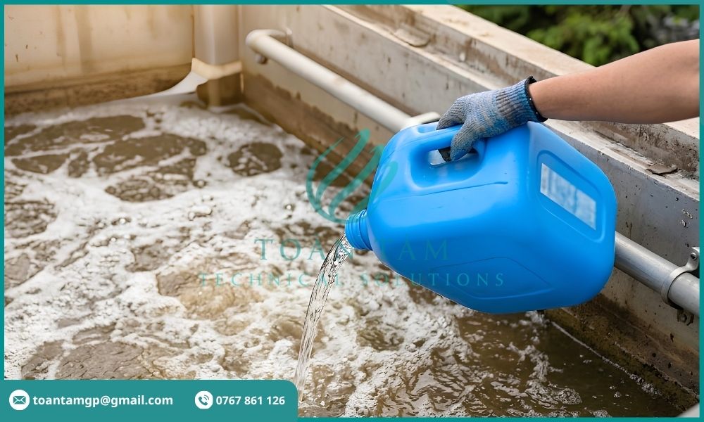 Bổ sung hóa chất khử trùng vào bể xử lý nước thải
