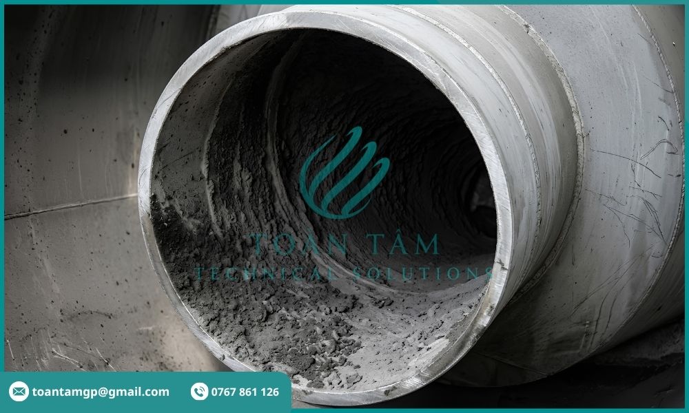 Bụi mịn bám bên trong ống xả khí thải công nghiệp