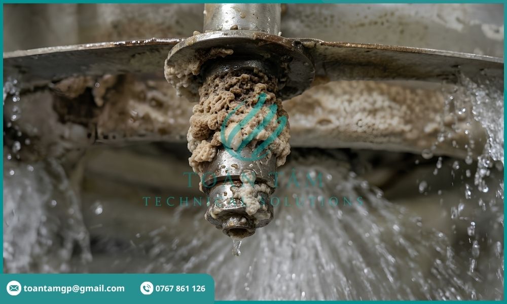 Cặn muối tích tụ tại vòi phun