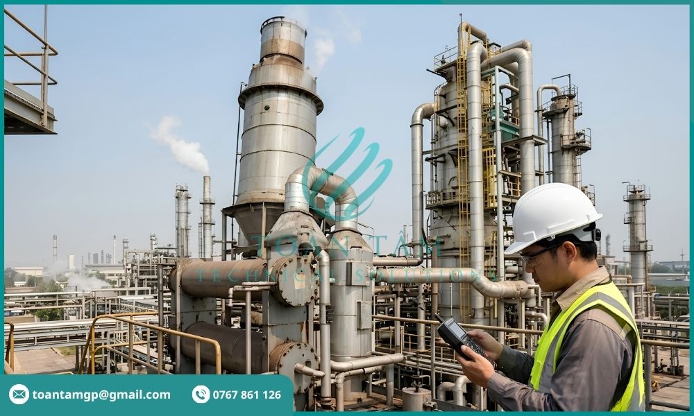 Cơ quan kiểm tra hệ thống khí thải tại nhà máy