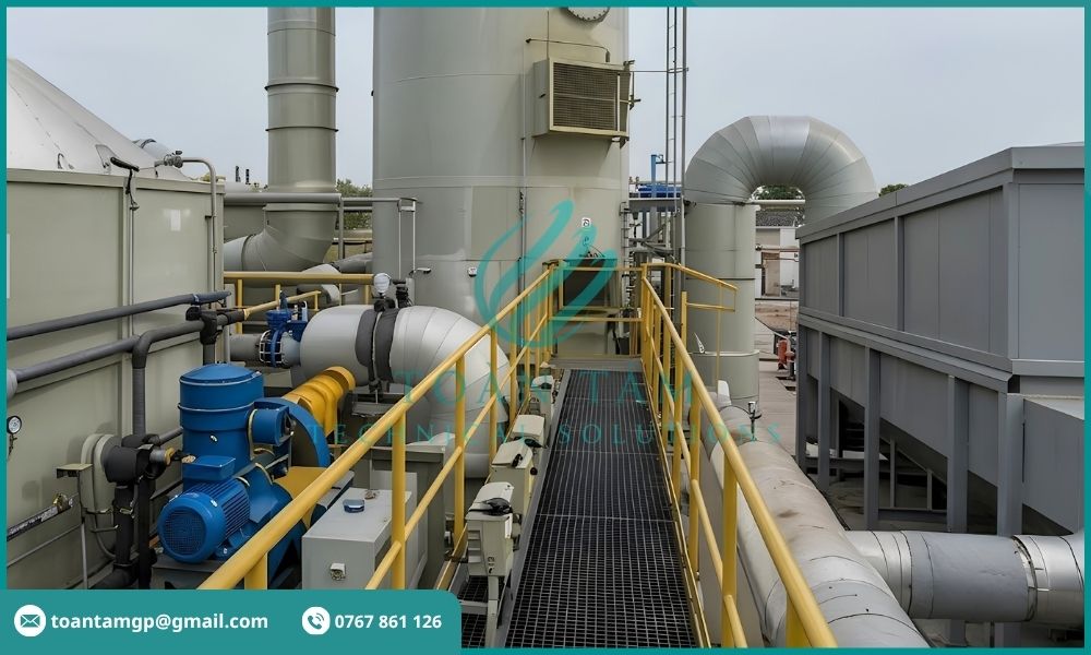 Hệ thống tháp rửa khí tại nhà máy