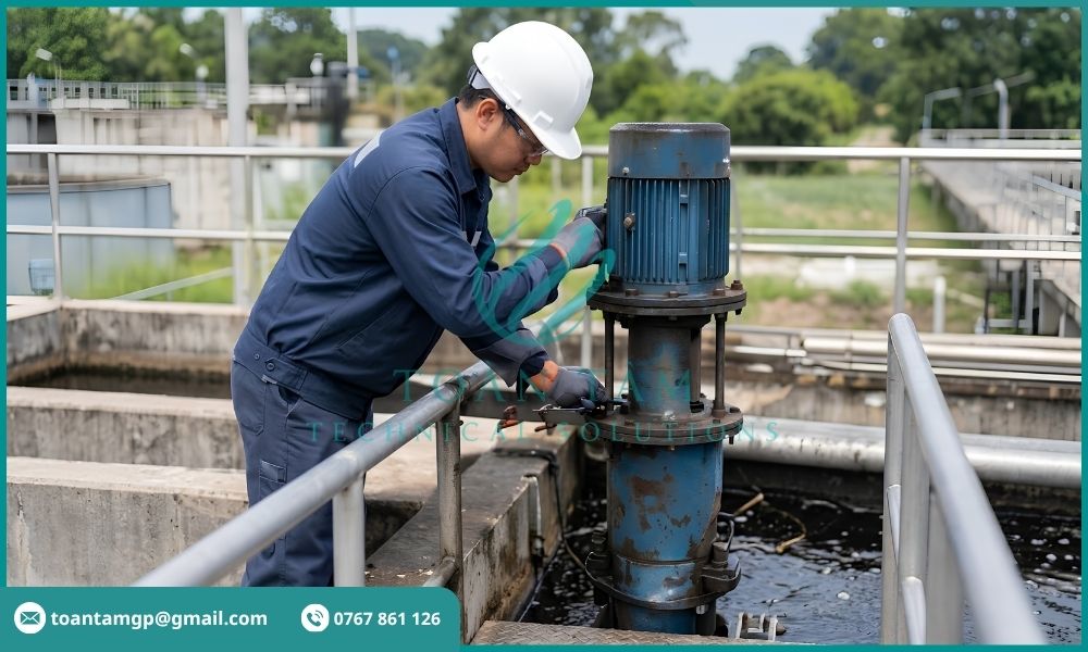 Kiểm tra máy khuấy trong bể Anoxic