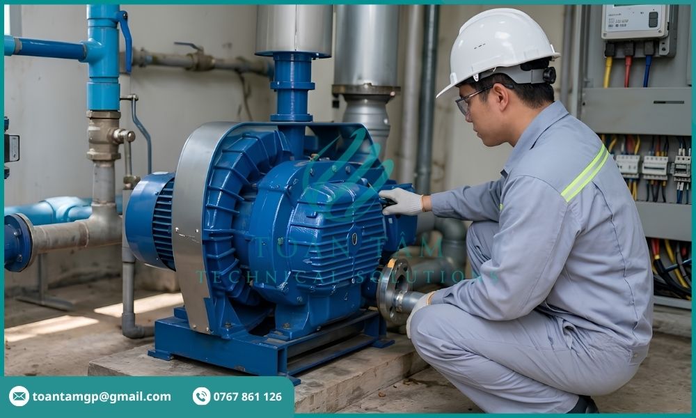 Kỹ sư đang kiểm tra máy thổi khí