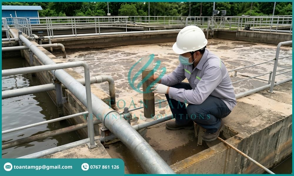 Kỹ sư khảo sát tình trạng bùn khó lắng