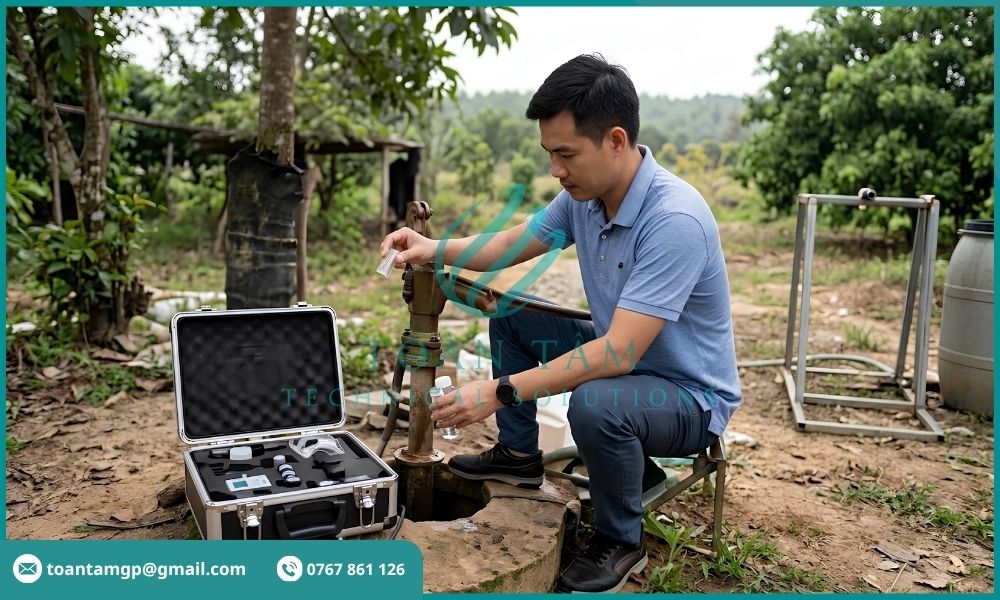Kỹ sư khảo sát và kiểm tra chất lượng nước giếng