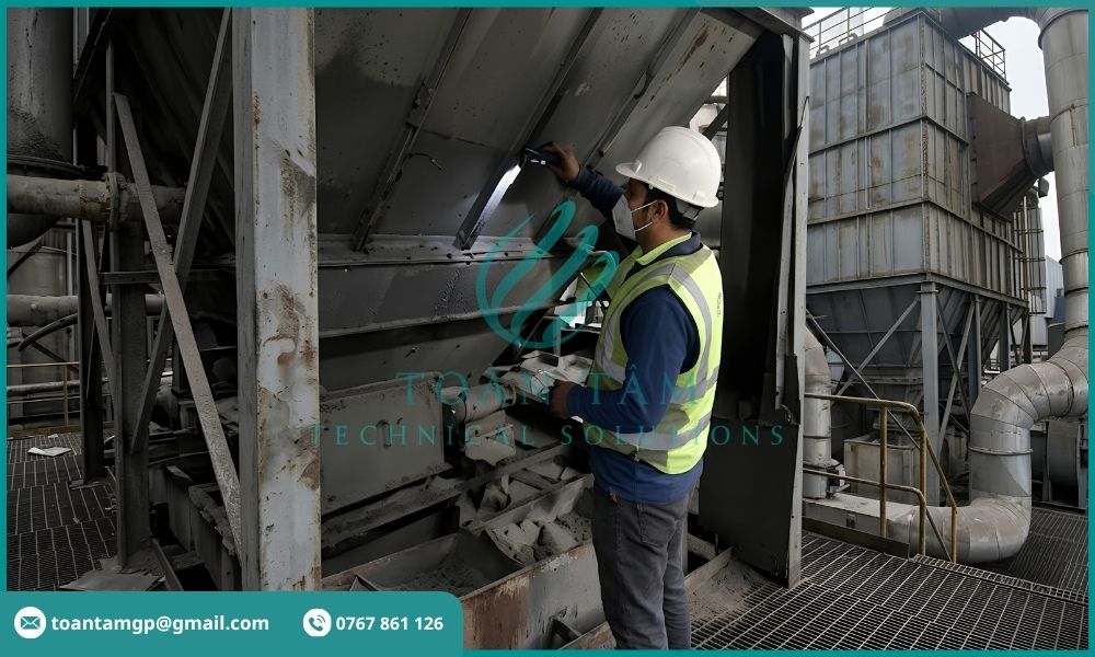 Kỹ sư kiểm tra vị trí rò rỉ bụi