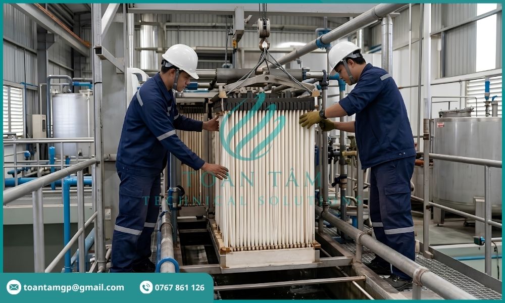 Kỹ thuật viên thay màng lọc MBR