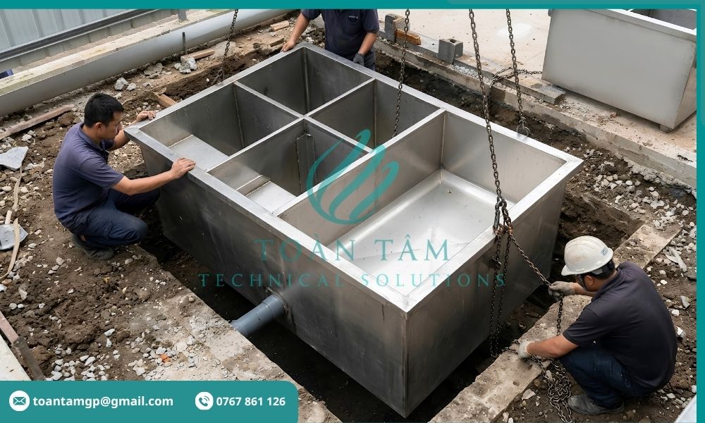 Lắp đặt bể tách mỡ quy mô lớn cho nhà hàng