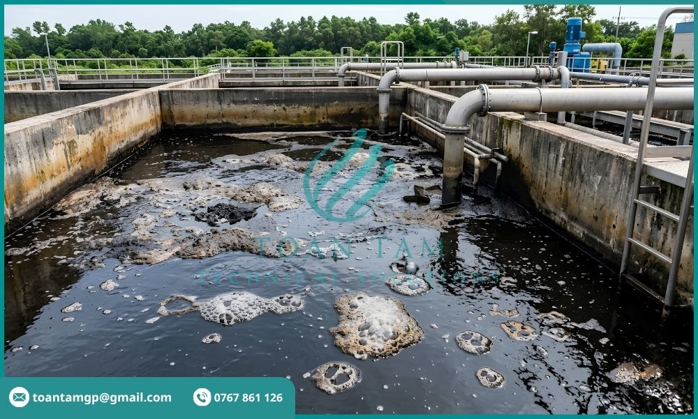 Lớp váng và bùn đen trong bể anoxic