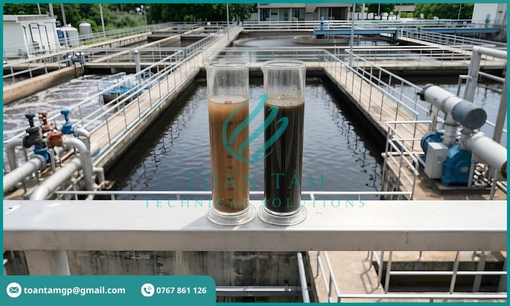 Mẫu bùn hoạt tính chuyển từ nâu sang đen