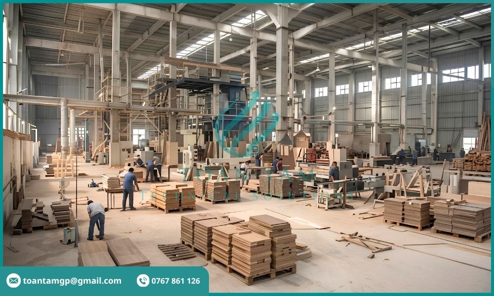 Nhà máy sản xuất với hệ thống xử lý bụi