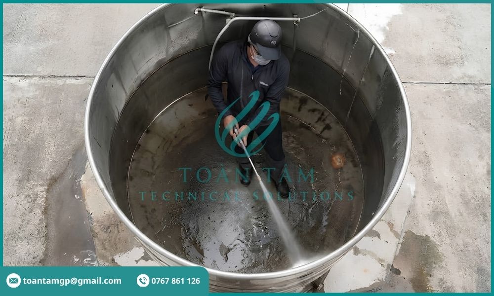 Vệ sinh bồn chứa nước có cặn mịn tích tụ