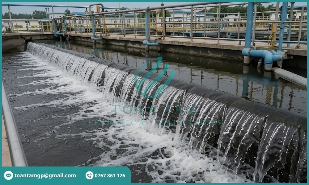 Bể lắng và khu xử lý nước thải tập trung