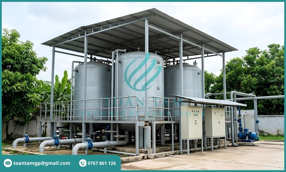 Bể lọc đang được rửa ngược