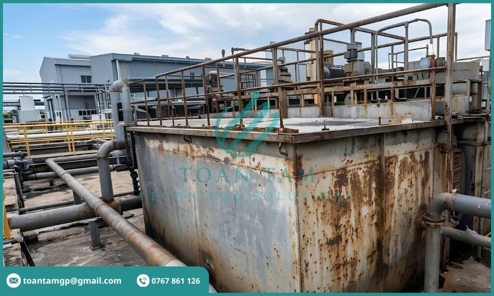 Bể xuống cấp với dấu hiệu ăn mòn