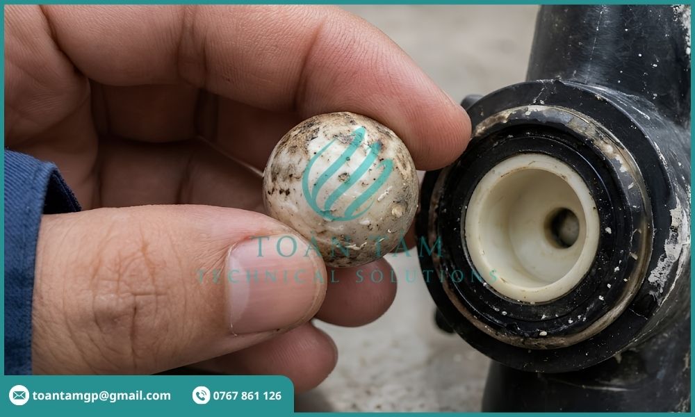 Bi van bơm định lượng hóa chất bị bám cặn