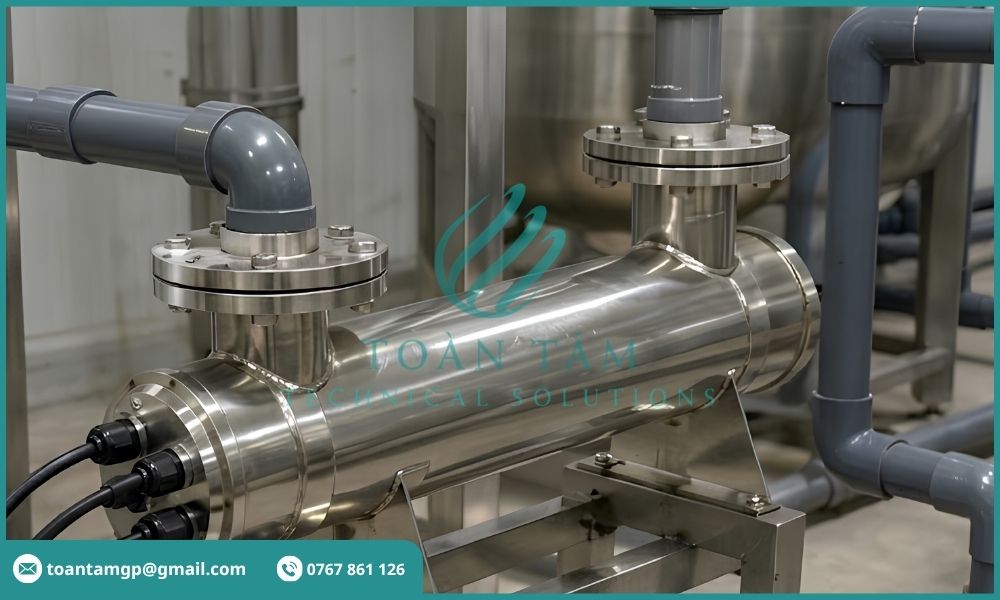 Buồng đèn UV inox được lắp đặt theo phương ngang
