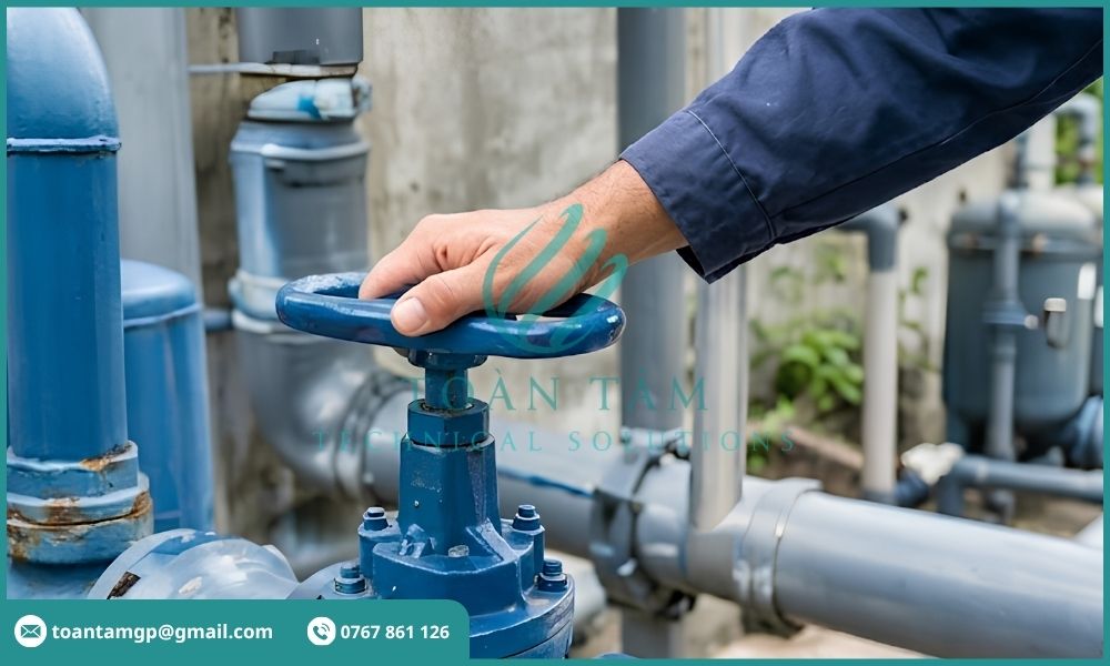 Đóng van cấp nước thô vào bể lọc