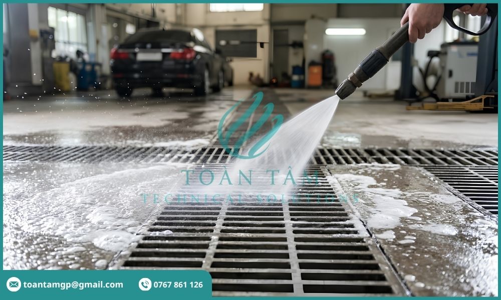 Dùng vòi nước áp lực cao để vệ sinh