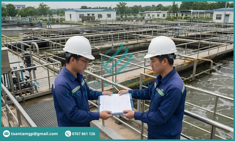 Kỹ sư bàn giao tài liệu hướng dẫn vận hành