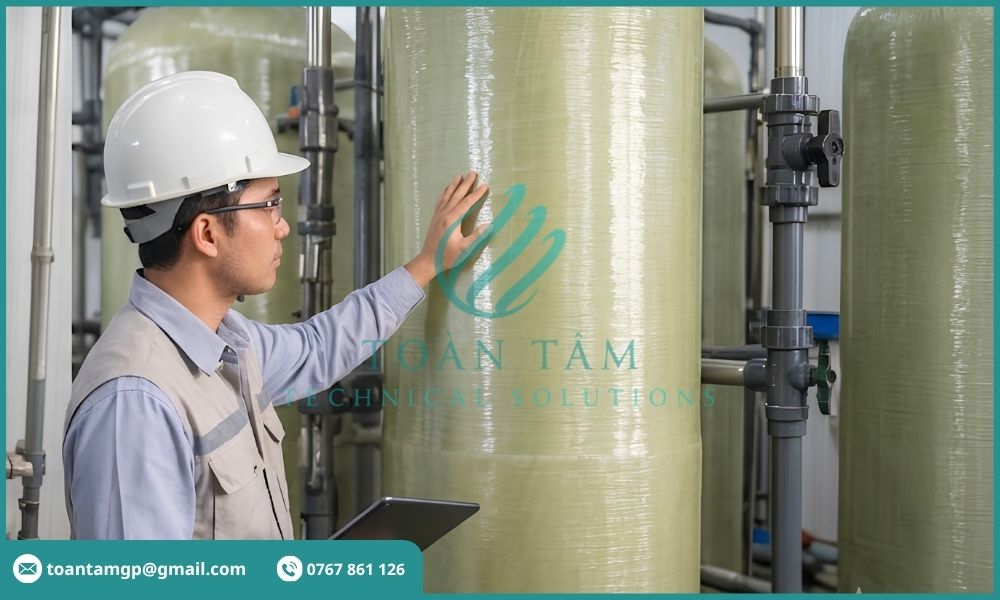 Kỹ sư kiểm tra cột lọc nước