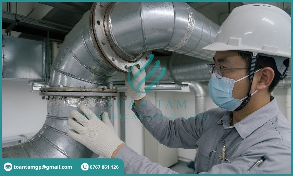 Kỹ thuật viên kiểm tra đường ống