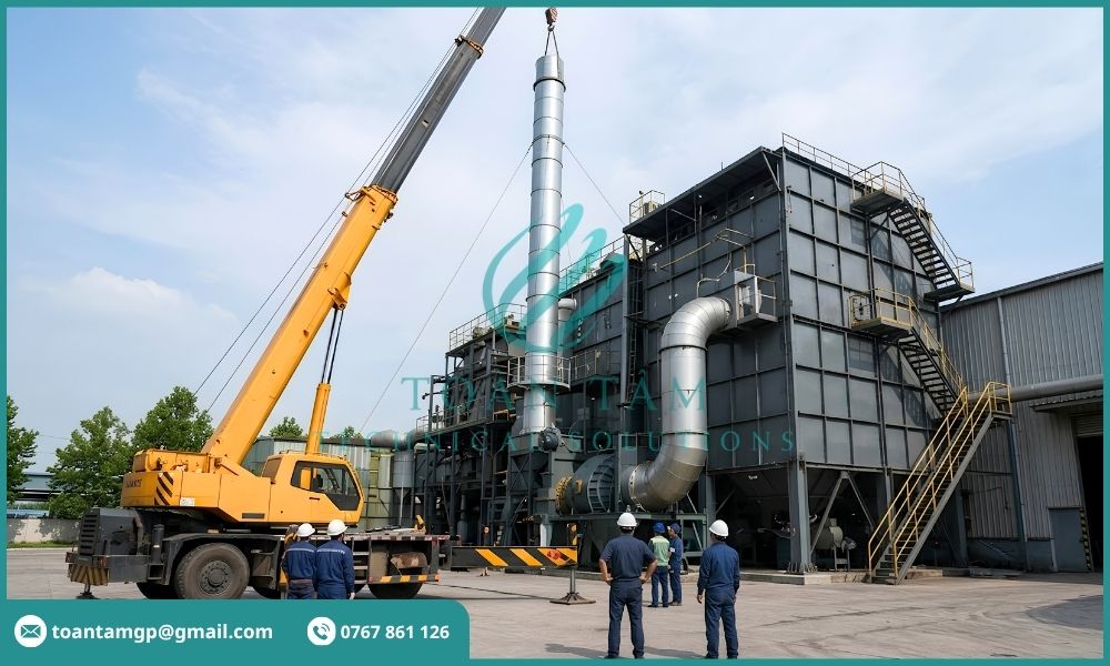 Lắp đặt ống khói công nghiệp cho nhà máy lò hơi