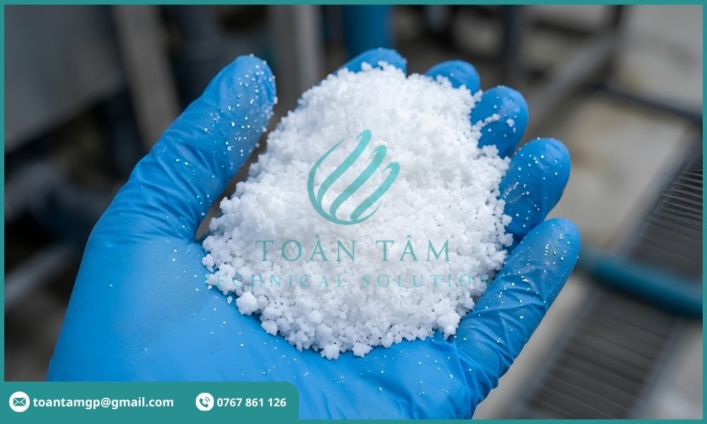 Tinh thể muối natri carbonate màu trắng tích tụ thành khối