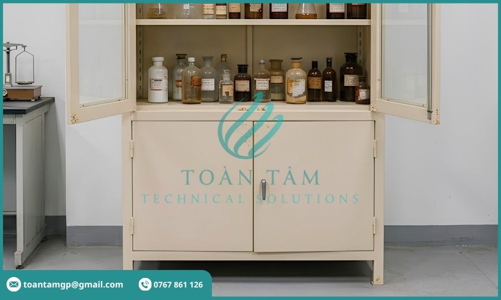 Tủ kim loại phòng thí nghiệm có dấu hiệu gỉ sét