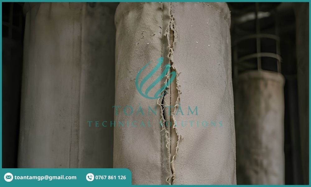 Túi lọc bụi công nghiệp bị rách đường may